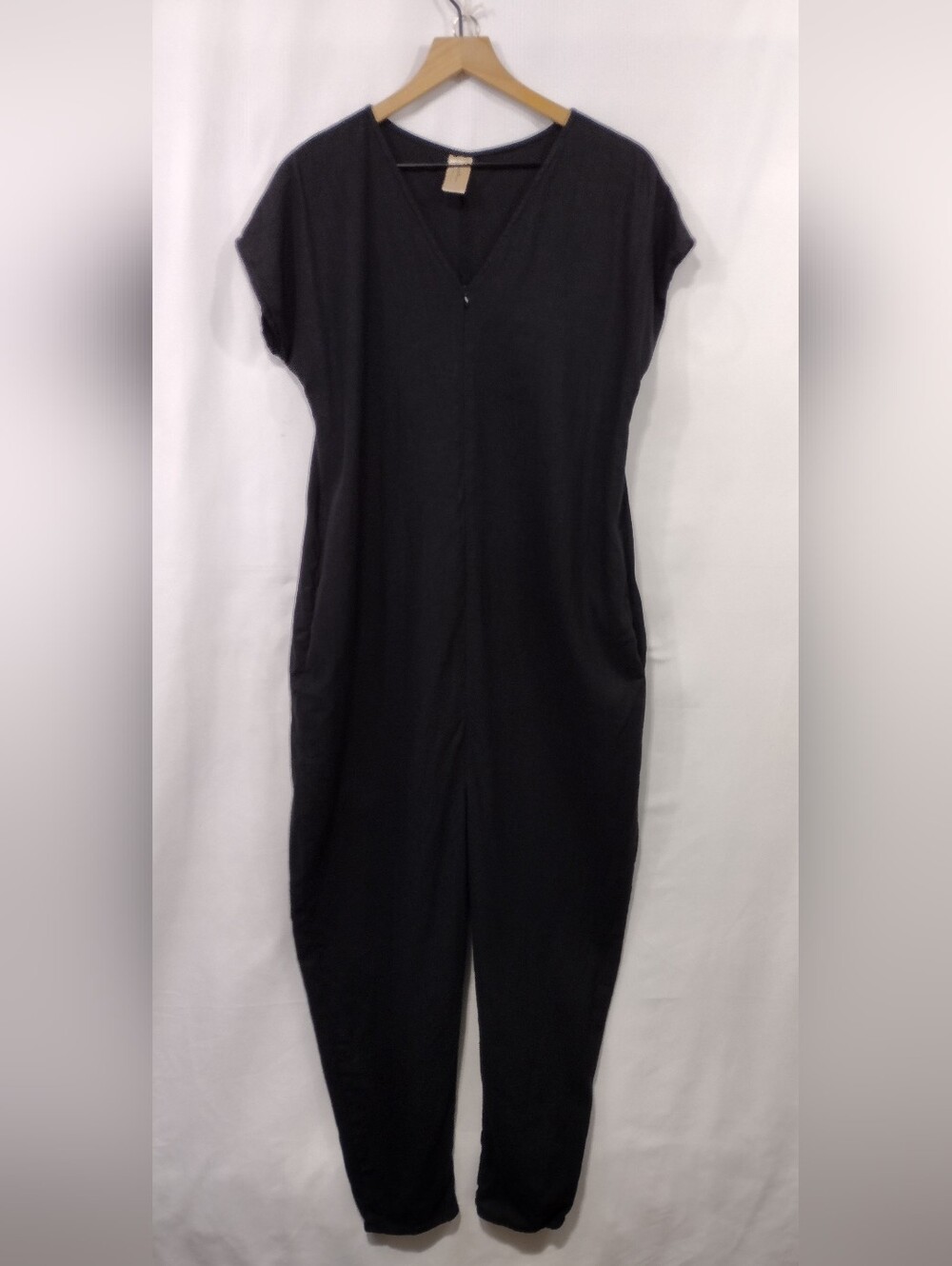 Folksie V-Neck Jumpsuit Women's M Black Minimalist Boho Retro 90s Y2K